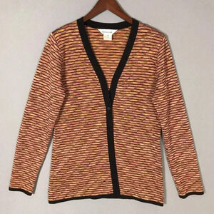 Exclusively Misook Long Sleeve Cardigan Size XS Brown Orange One Button Sweater